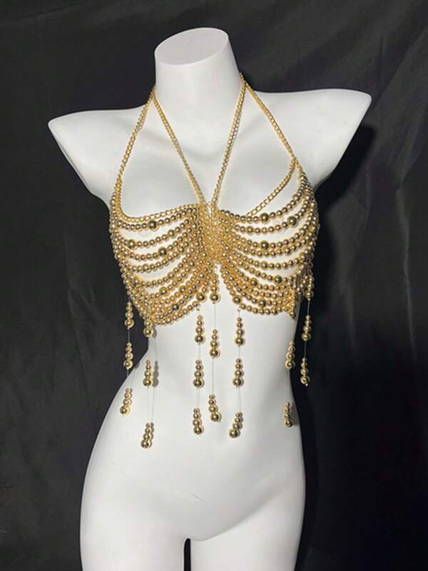 1 buc lanț de piept sexy, la modă, personalizat, rafinat, cu perle artificiale multistrat, accesoriu pentru petrecerea de nuntă