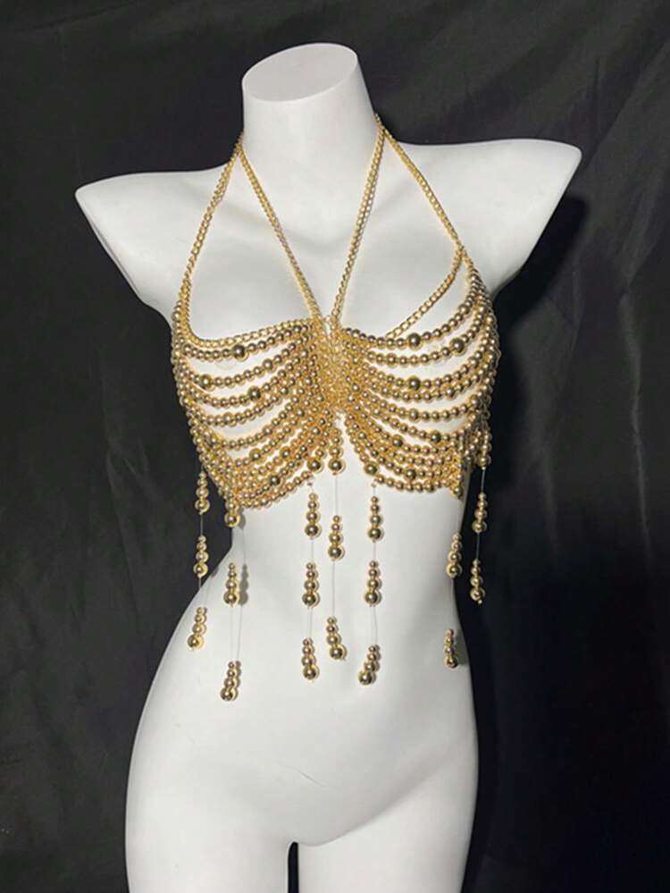 1 件性感、时尚、个性化、精致、多层仿珍珠胸链顶链，婚礼派对配饰 - 金珍珠 - 查看 1