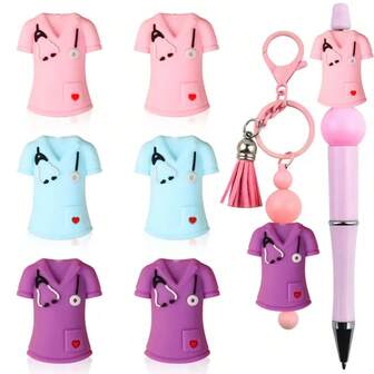 6/25/28/55 st 3D sjuksköterskeuniform, injektionsspruta Silikonpärlor - Nurse Series Silikonpärlset, 15 mm runda pärlor med färgglada mönster, för smyckestillverkning, armband, halsband, pärlpennor, nyckelringar och hantverk