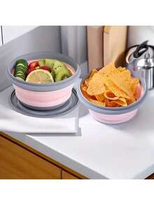 1pc Foldable Silicone Bowl With Lid, Collapsible Lunch Box, Salad Bowl, Expandable Food Storage Container, Bento Box, High Quality Food Container For Outdoor Camping, Office, Travel - Multicolor - View 1