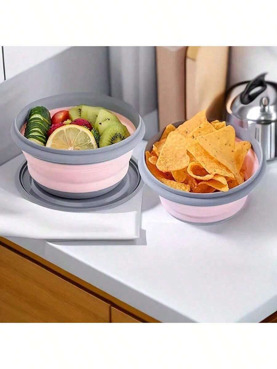1pc Foldable Silicone Bowl With Lid, Collapsible Lunch Box, Salad Bowl, Expandable Food Storage Container, Bento Box, High Quality Food Container For Outdoor Camping, Office, Travel - Multicolor - View 1