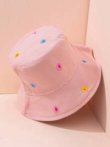 1pc Embroidered Colorful Floral Bucket Hat, Suitable For Vacation, Campus, Casual Outfits - Beige - View 5