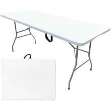 6ft Plastic Folding Trestle Table - Heavy Duty -Indoor & Outdoor Solution For All Occasions - 150kg Capacity- Easy Setup, Folds In Half For Compact Storage, Portable With Carry Handle - 6Ft Fold in Half - View 1