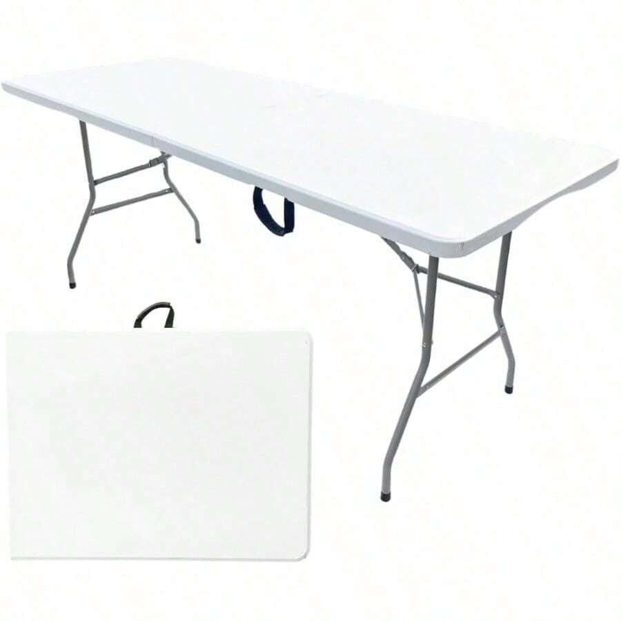 6ft Plastic Folding Trestle Table - Heavy Duty -Indoor & Outdoor Solution For All Occasions - 150kg Capacity- Easy Setup, Folds In Half For Compact Storage, Portable With Carry Handle - 6Ft Fold in Half - View 1