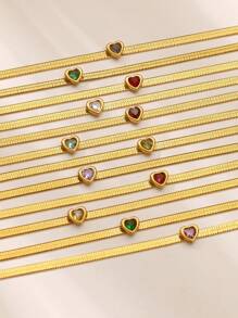 1 Peça Elegante Pulseira de Corrente de Cobra com Coração de Zircônia para Mulheres, Pulseira de Aço Inoxidável À Prova d'Água, Joias, Presentes de Aniversário e Casamento