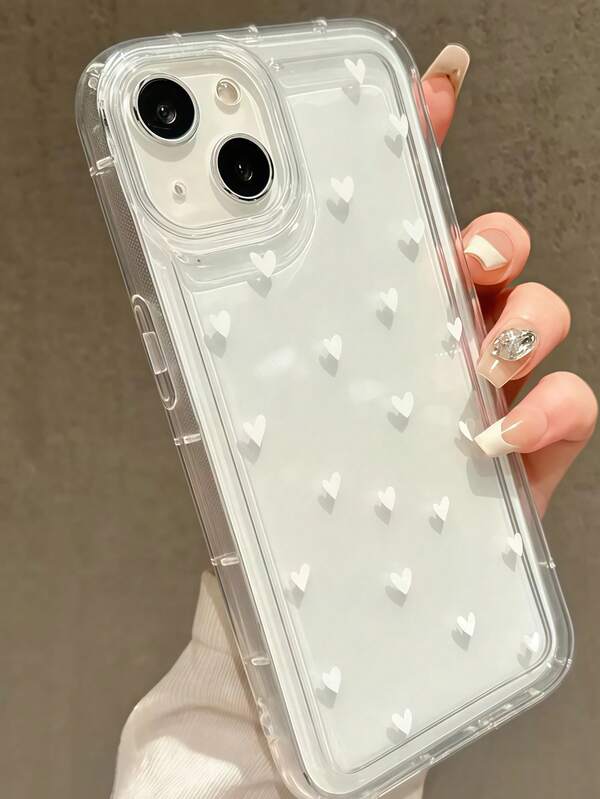 1pc Transparent Air Cushion Heart Design Phone Case Compatible With IPhone 16 Pro Max/16 Pro/16, All-Inclusive Shock-Proof Protective Cover Compatible With Iphone 12/13/14/15 Plus/15 Pro/15/13 Pro Max, Creative For Women Waterproof Anti-Fall Scratch Resistant