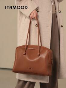 ITAMOOD Bolso de diseñador de piel de ternera Togo de lujo elegante de alta calidad, bolso de gran capacidad con detalles de carta, ligero, de negocios y casual, de color marrón, bolsa de mano y bolsa de hombro minimalista y vintage de unicolor con textura, ideal como regalo para maestros, bolsos para mujer 80368
