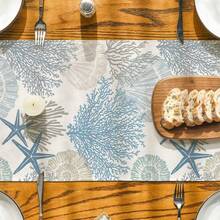 1 件/4 件/6 件亚麻桌旗/餐垫套装，桌旗配 6 个配套餐垫，夏季海洋和海星主题桌旗和餐垫套装，主题餐厅餐垫，节日厨房餐桌装饰，家庭派对装饰 - 藍色 - 查看 6