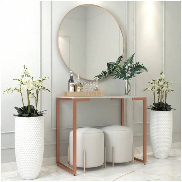 Mesa Buffet Balcão Aparador Industrial Pés Rosé Gold 90X45X90