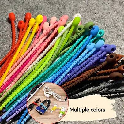 3/5/10/20 件硅胶可重复使用电缆整理带 - 多功能绕线夹，适用于耳机、充电线和 USB 线 - 可调节紧固件套，用于电缆管理、食品袋密封和厨房储存 - 耐用、耐热且！