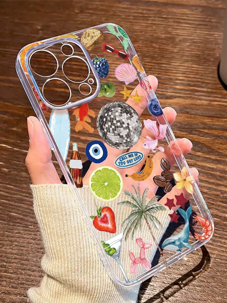 Funda para teléfono 1 pieza Patrón de copa de cóctel Transparente TPU Protección completa Anticaída Antihuellas con funda para phone Compatible con funda para phone S - Multicolor - Ver 1