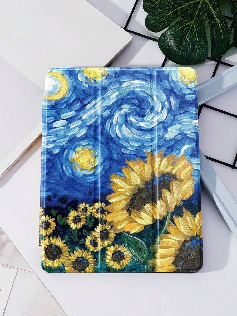 油画保护套适用于 iPad 10.2 英寸 2021/2020 iPad 第 9/8 代，兼容三星 Galaxy Tab A8 10.5 英寸 2022，Tab 保护套，带笔架，支持自动睡眠/唤醒盖