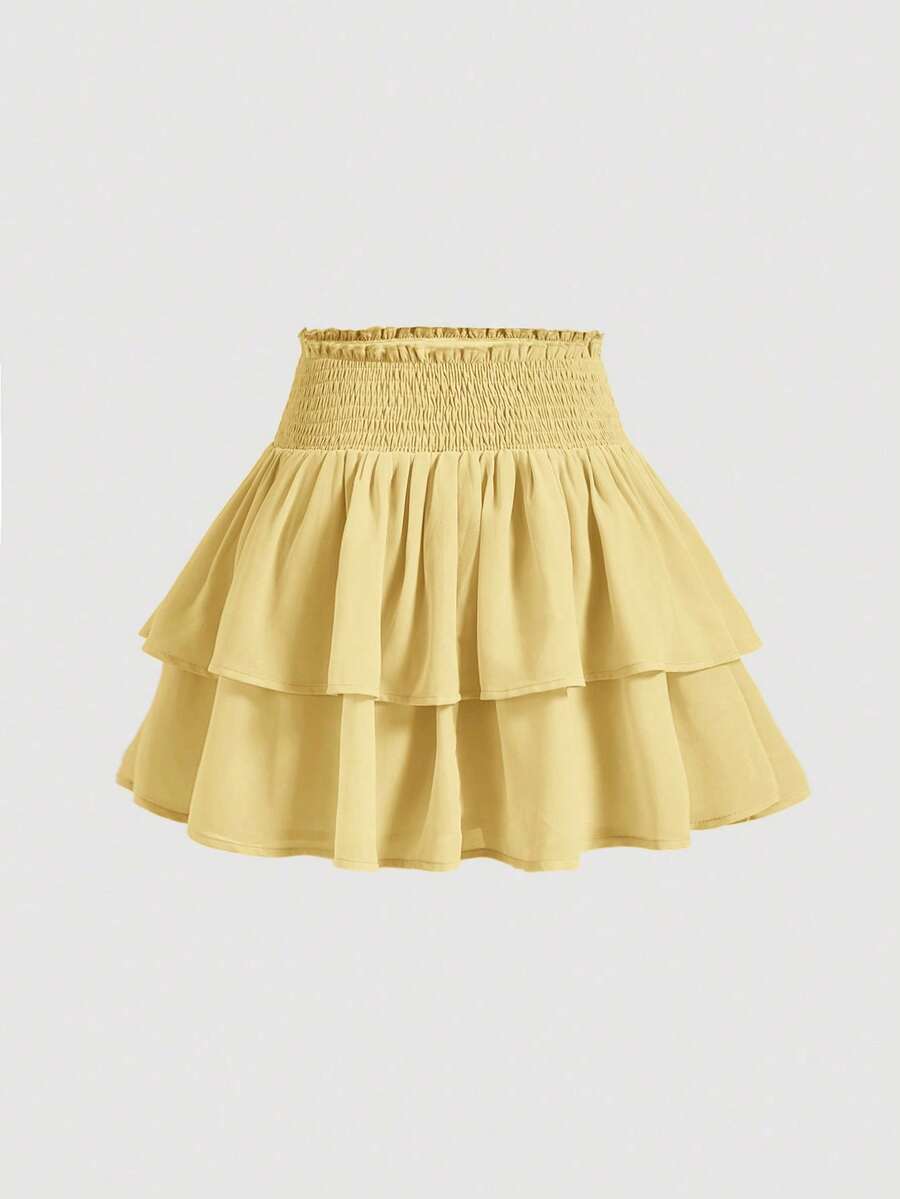New Cake-Shaped Skirt, High-Waisted Slimming Sweet & Spicy Mini Skirt For Women - Yellow - View 1