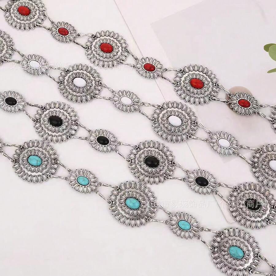 Metal Decor Waist Chain, Versatile Fashion Accessory For Women's Dress, Long Chain For Girl's Short Dress - Silver Blue Diamond - View 1