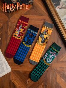 4 pares de calcetines estilo escuela de magia con temática de Harry Potter, transpirables, para hombres y mujeres, calcetines vintage de media caña, estilo escuela JK, calcetines navideños, regalo lindo para parejas de estudiantes - Multicolor - Ver 3