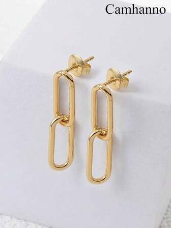 1pair Minimalist Stainless Steel Chain Earrings For Women Daily Decoration