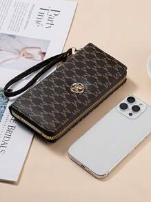 1pc Women's Retro Zipper Long Wallet & Phone Bag With Floral Design, Multi-Functional Fashion Large Capacity Handbag For Women Wallet Purse Wallet Wristlet Wallet Mini Wallet