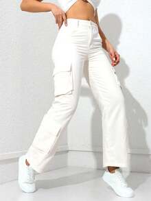 pantalon cargo de talle alto recto - Blanco - Ver 4
