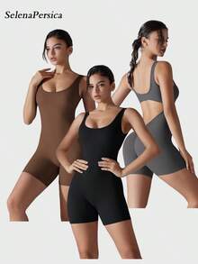 Sexy 3-Piece Backless Jumpsuit With Shorts - Tummy Control, V-Back Design, Butt-Lifting Scrunch Detail, Soft And Adjustable Fit - Multicolor - View 2