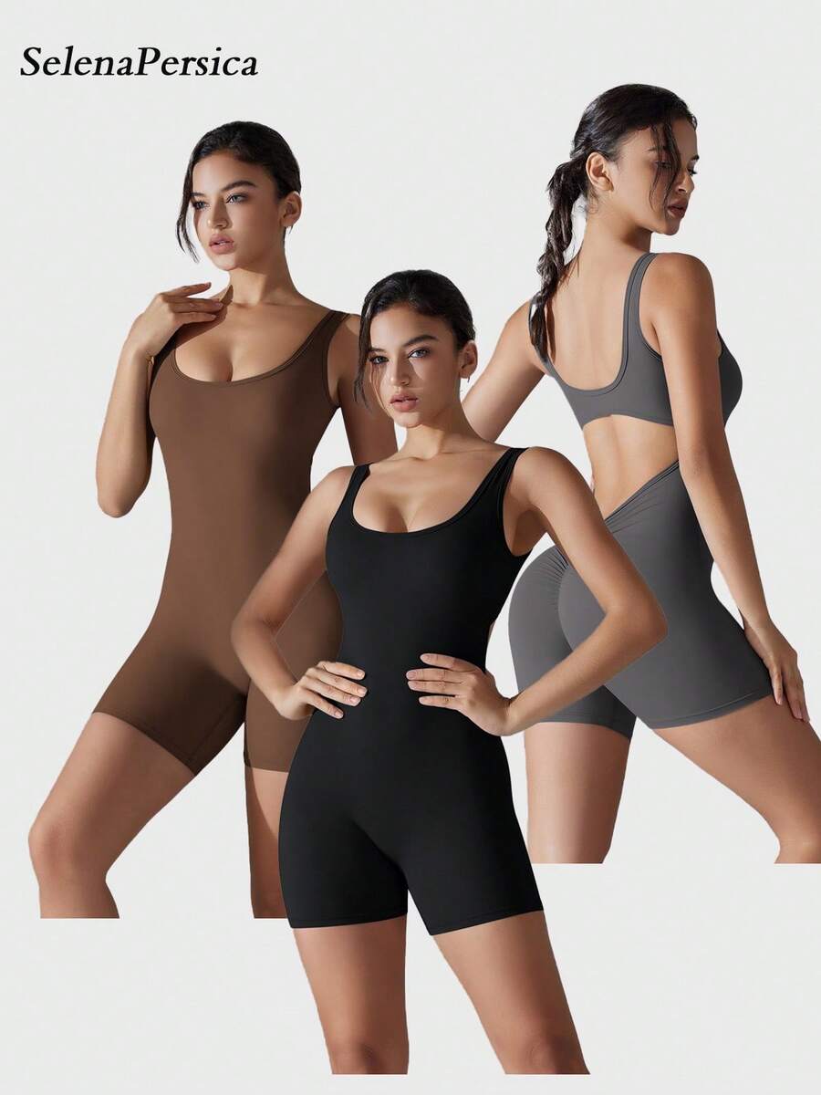 Sexy 3-Piece Backless Jumpsuit With Shorts - Tummy Control, V-Back Design, Butt-Lifting Scrunch Detail, Soft And Adjustable Fit