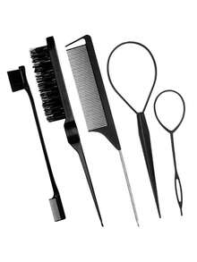 5件套：尖尾梳、挑染双头眉刷、边缘刷、发梳，适合美发沙龙和家庭使用。女士休闲可爱ABS塑料发饰组合，适合所有季节。,发饰 - 彩色 - 查看 1