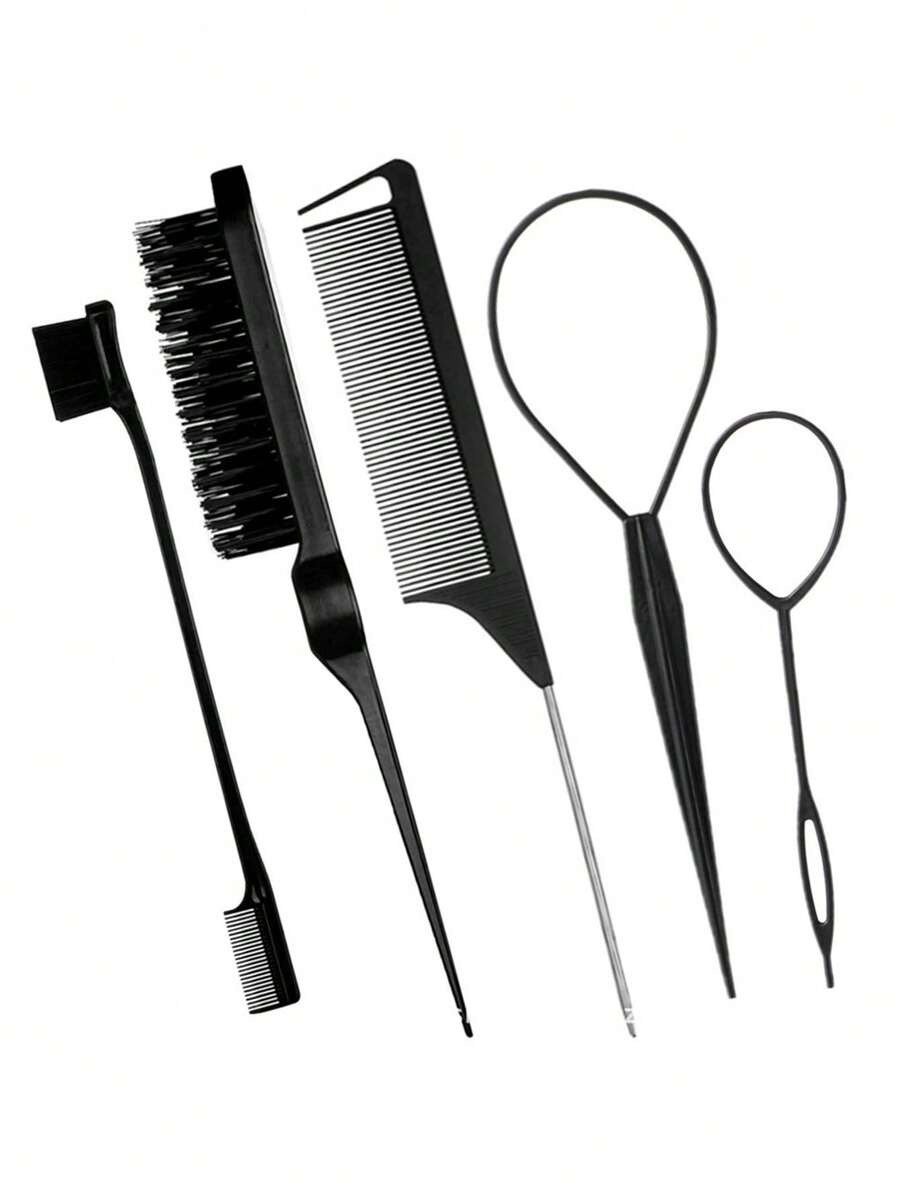 5件套：尖尾梳、挑染双头眉刷、边缘刷、发梳，适合美发沙龙和家庭使用。女士休闲可爱ABS塑料发饰组合，适合所有季节。,发饰 - 彩色 - 查看 1