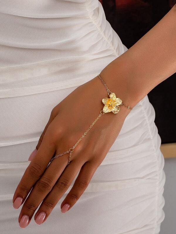 1 Stück elegante metallische gefaltete Blumen Finger Kette Schmuckstück, geeignet für Partys, Hochzeiten und Accessoire-Kombinationen