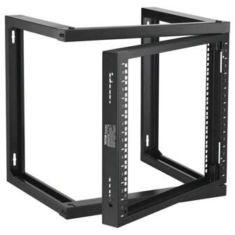 Bastidor de servidor abierto de 9U para montaje en pared, de construcción de acero resistente con capacidad de carga de 68 kg y diseño ajustable, ideal para centros de datos y oficinas en el hogar