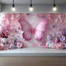 1pc Princess Birthday Party Butterfly & Flower Photography Backdrop, Multi-Size Background Prop