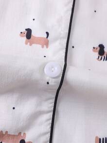 2pcs/Set Print Women Pajama Set, Lightweight Bubble Crepe Short Sleeve Collared Cardigan Top And Loose Shorts, Casual Sleepwear And Loungewear Set, Suitable For All Seasons