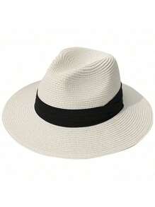 Summer Foldable Panama Hat, European And American Style Sun-Shading Jazz Hat, Outdoor UV Protection Beach Straw Hat, Versatile & Unique