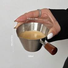 1 Stück Kaffeemessenlöffel mit Nussholzgriff, Edelstahl-Sahnekännchen mit Skala, Kaffeeschöpfer, geeignet für Küche, Café, Wohnzimmer, Multifunktions-Kaffeeschäumer