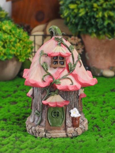 Resin Mushroom House Figurine, Cartoon Garden Miniature, Handcrafted Fairy House Decor, No Electricity Or Battery Needed, Ideal For Balcony & Landscape Decoration