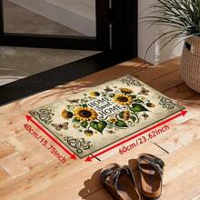 1pc Home Decor, Farmhouse Sunflower And Bee Print Floor Mat, Suitable As Drying Mat, Coaster For Entryway, Living Room, Bedroom, Bathroom, Kitchen And Laundry Room, Machine Washable, Spring Decor