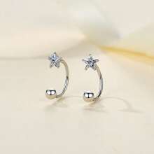 2 piezas Pendientes de tuerca con estrella de aleación de cobre y circonita cúbica, color plateado, para perforación de trago, cartílago y hélice de la oreja de las mujeres
