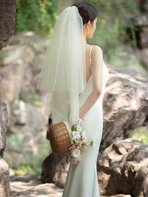 1pc Double Layer Plain Bridal Veil, Suitable For Weddings, Parties And Photo Shoots Fall Clothes For Women