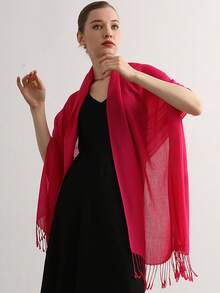 1pc Women 27.6"X74.8" Tassel Imitation Cashmere Long Thin Scarf, Minimalist Elegant Air Conditioning Shawl, Soft Breathable Warm Scarf, Suitable For Daily Outings, Dates, Sunshade, Warmth, All Seasons - Multicolor - View 2