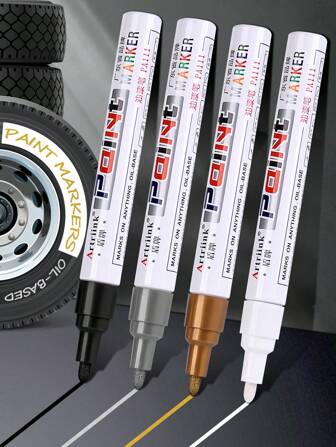 2pcs Set Of Acrylic Paint Markers, Medium Nib, Quick-Drying Black, White, Gold And Silver Markers. Suitable For Black Cardstock, Rock Painting, Car Tyres, Metal, Plastic, Canvas, Wood And Glass Surfaces.