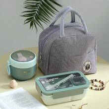 3 piezas Fiambrera, caja de almacenamiento portátil y a prueba de fugas con tapa y bolsa térmica, bolsa grande de almacenamiento de alimentos simple, para volver a la escuela, clase, universidad, oficina, campamento y picnic, útiles escolares, organizadores y almacenamiento de cocina (cremallera aleatoria)