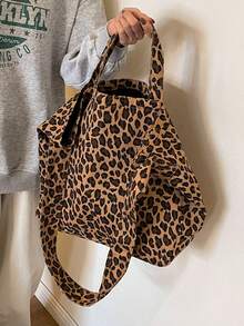 豹纹帆布通勤休闲风格女包，时尚休闲百搭手提大容量单肩妈咪包斜挎包，适合外出约会逛街日常搭配送礼办公 - 彩色 - 查看 8