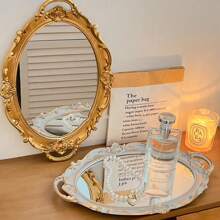 1pc Luxury Vintage Glass Makeup Mirror, Living Room Decoration, Jewelry Display Tray, Photo Props