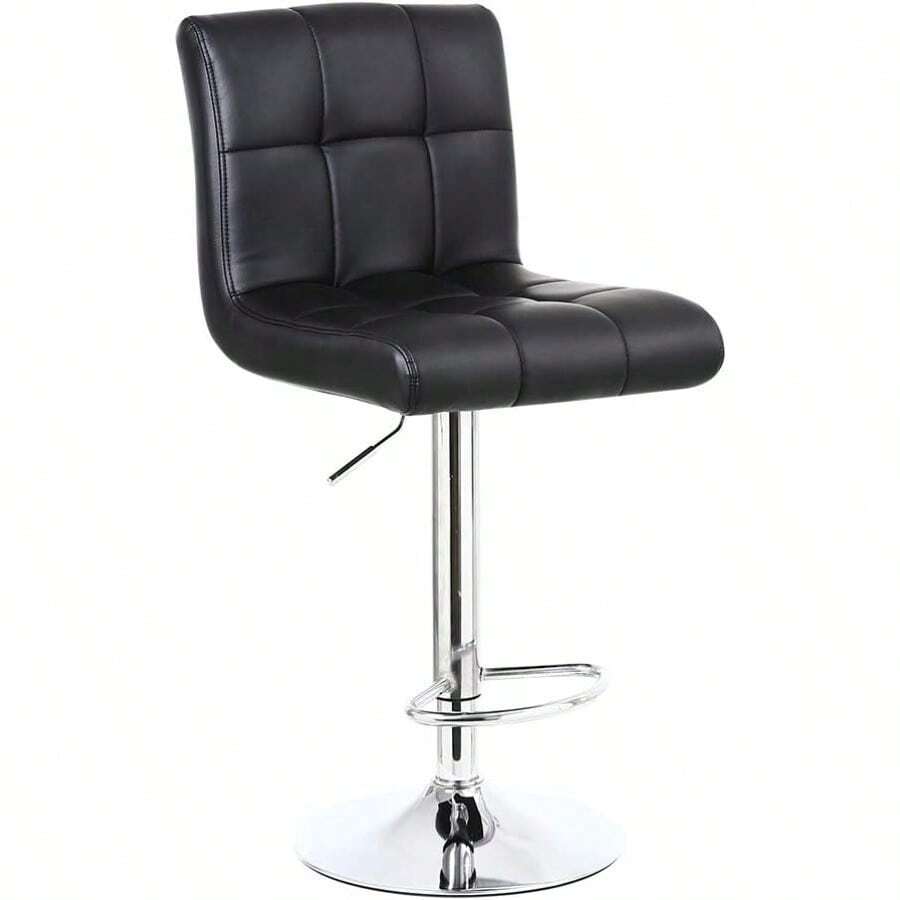 Bar Stool PU Leather With Backrest Height Adjustable Swivel Pub Chair Home Kitchen Bar Stools Black - 1 - View 1