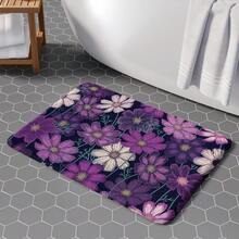 1 pieza Alfombra de piso antifatiga con superficie de felpa suave y estampado de flor morada, decoración del hogar, baño, cocina, entrada, regalo para el Día de la Madre y bodas, comodidad acolchada, relajante para los pies, decoración de baño, alfombra de baño, alfombra de piso, alfombra de exterior, felpudo de entrada, accesorios de baño, decoración de entrada - Morado - Ver 5