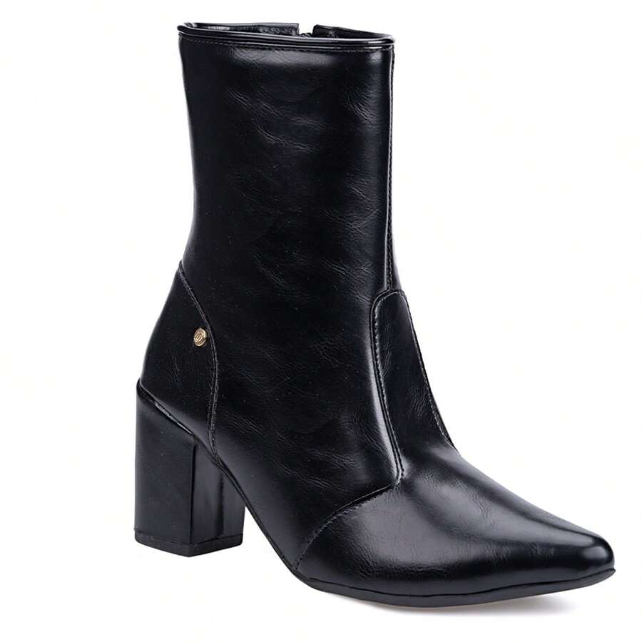 Domidona Women's Short Boot With Block High Heel And Pointed Toe - màu đen - Xem 1