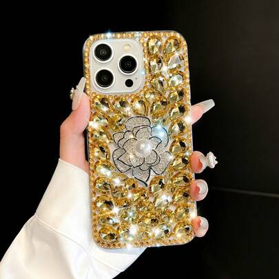 Capa de celular de luxo com diamante para Iphone11 capa de celular transparente com flores