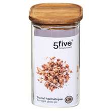 Atmosphera Pot carré Hermet, 1,3 litre, verre et acacia. Livraison gratuite 24/72h - Transparent - Voir 3