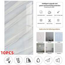 10 Pack Self-Adhesive Marble Tiles Sticker Stick On Wall Floor Kitchen Bathroom - White Stripes - View 3