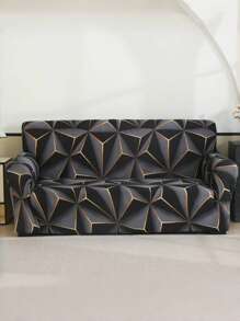 1pc Geometric Lines Printed Elastic Sofa Cover, All-Season Sofa Protector, Home Decor