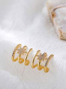 2Pcs/3Pcs Copper Alloy Stud Earrings Set With 8-Pointed Star Zirconia Stone Design, Suitable For Women Daily Use, Gifts, Parties