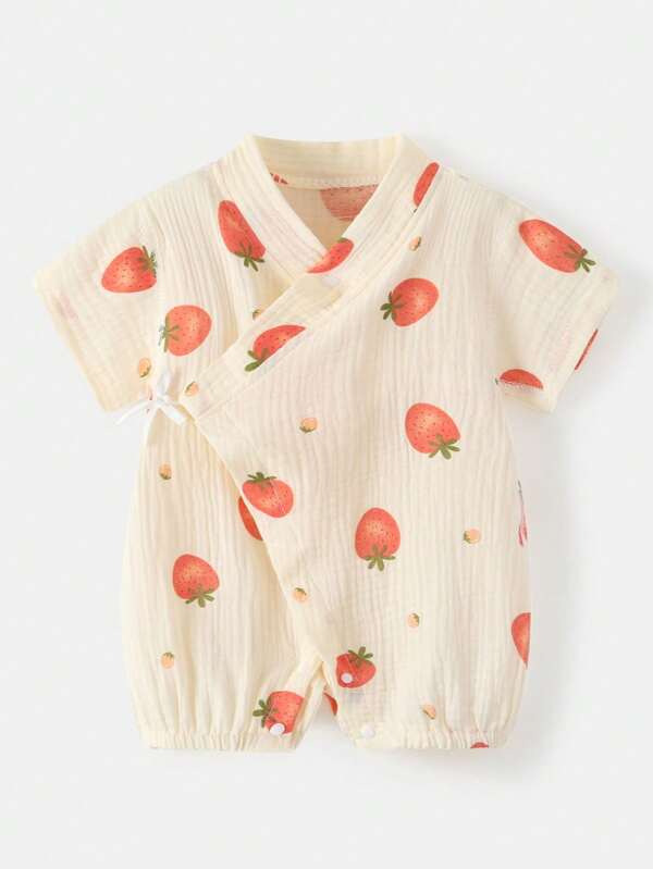 Baby Mädchen Sommer Kurzarm Romper, dünner Musselin Romper, Neugeborenen Kimono Stil Baby Outfit, Weich atmungsaktiv, ideal für den Außeneinsatz, sanft auf der Babyhaut